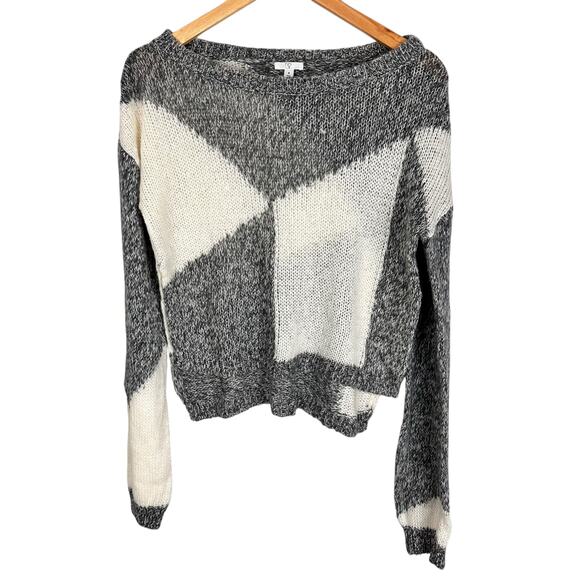 Nordstrom BP. Colorblock Gray Knit Boatneck Crop Sweater Size Medium - Picture 2 of 12